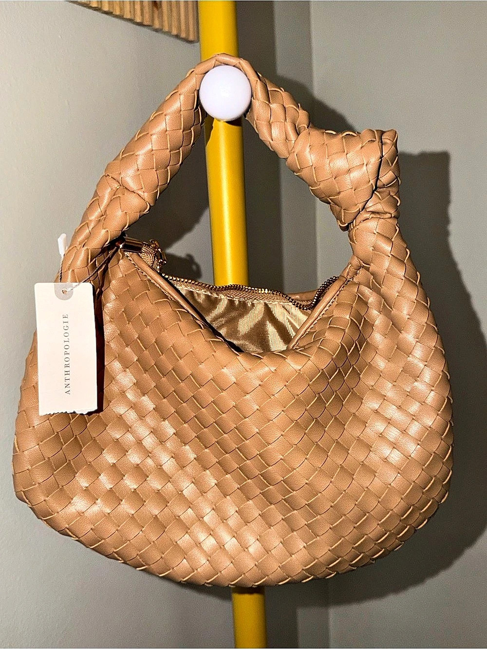 MELIE BIANCO The Brigitte Woven Satchel Brown Hobo Bag- Mini NTW